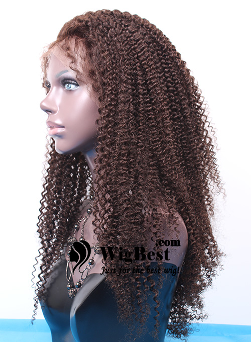 Best Afro Curl Brown Remy Human Hair Full Lace Wigs Side View