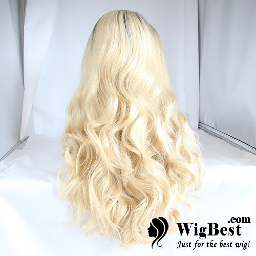 Wholesale Cheap Wavy Ombre Hair Dark Root Blonde Synthetic Lace Front Wigs Vendors HSLW001
